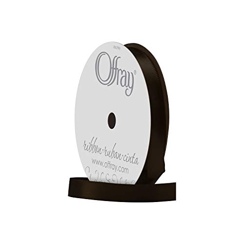 Image of Offray 306017 3 /8 inch Wide Single Face Satin Ribbon, Brown, 6 Yds