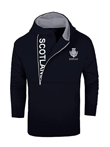 Malham Scotalnd Hoddie for Men Half Zip Hoody Scottish Thistle Hooded Sweatshirt
