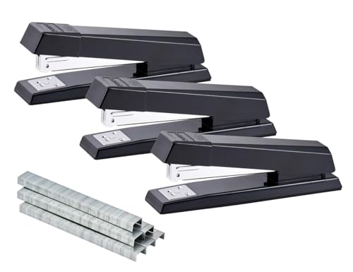 Image of Bostitch Office No-Jam Premium Desktop Stapler, Full-Strip, Black, 1,250 Staples Included, 3-Pack