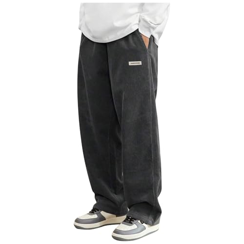 Corduroy Pants Men Baggy Casual Comfy Elastic Waist Work Pants with Pockets Relaxed Fit Straight Leg Cord Pants