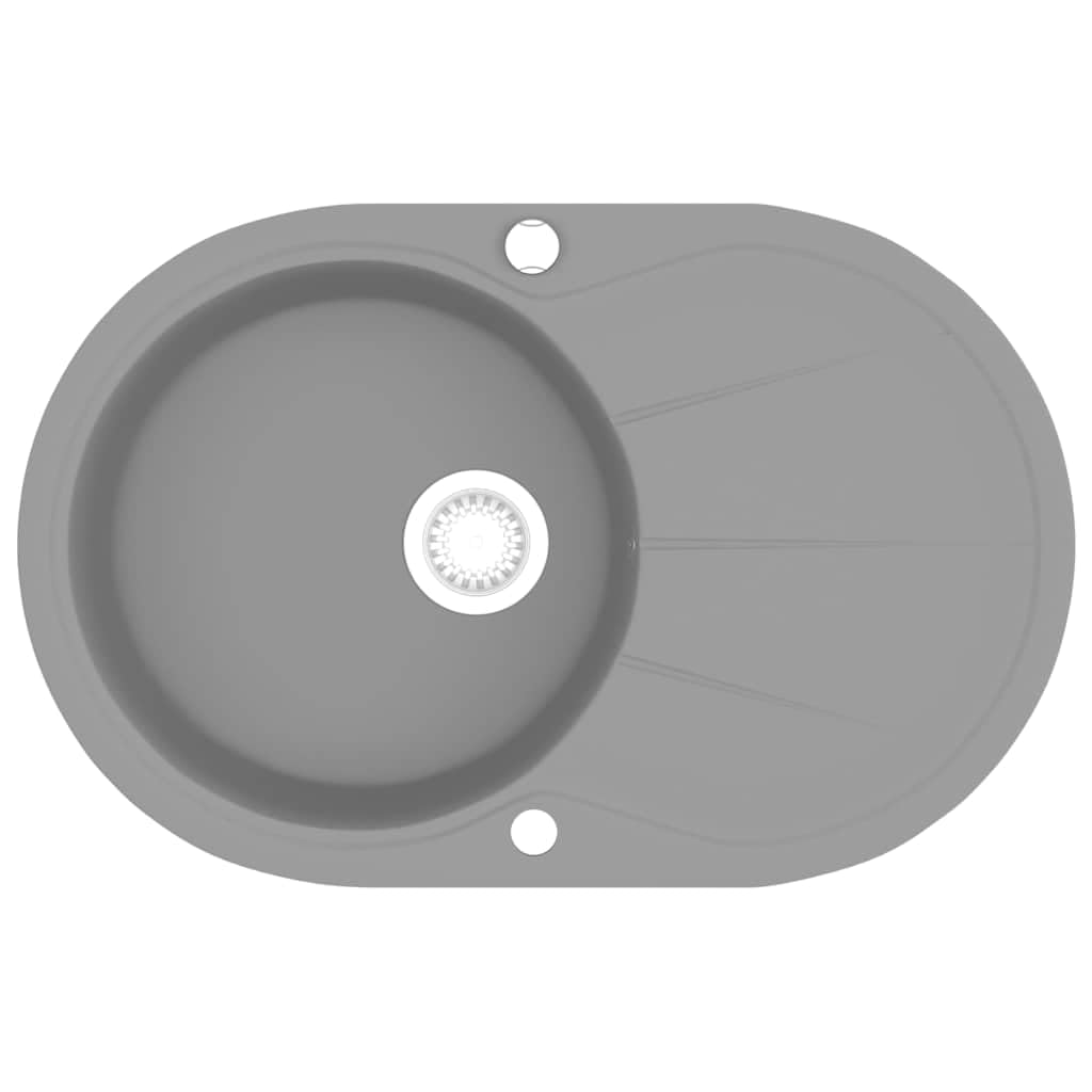 Vidaxl Granite Kitchen Sink Single Basin Oval Overmount Basket Strainer Grey