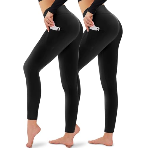 CAMPSNAIL 2er Pack Leggings Damen Schwarz High Waist Sport Leggins...