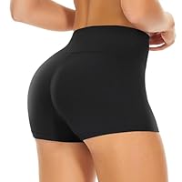 Runmeihe Women's High Waisted Hot Pants, Anti Chafing Stretchy Mini Shorts, Shorts for Yoga Gym Cycling Sports Running Workout (UK, Alpha, S, M, Regular, Regular, Black)