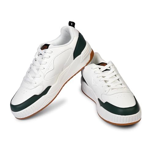 Image of Bond Street Men's White & Olive Casual Sneakers | PU Upper Lace-Up Shoes with Durable PVC Sole | Stylish & Comfortable Footwear for Men