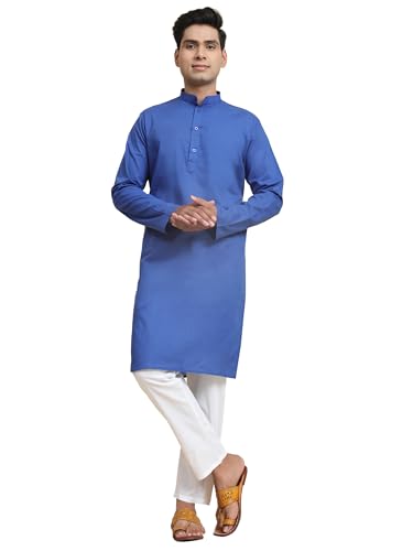Image of Men's Pure Cotton Solid Kurta Pajama Set Mandarin Collar Casual Yoga Dress