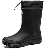 XUNRUO Mid Calf Garden Rain Boots for men and women,Waterproof Outdoor shoes Slip Resistant Fashion Boots Black P 40
