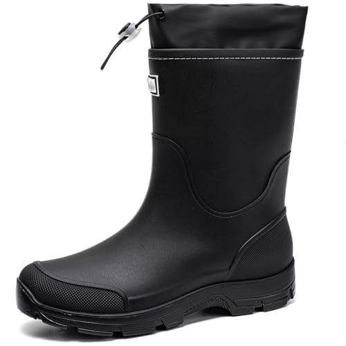 XUNRUO Mid Calf Garden Rain Boots for men and women,Waterproof Outdoor shoes Slip Resistant Fashion Boots Black P 40