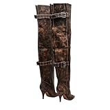 FOFOQUEI Womens Black Knee High Buckle Boots Pointed...