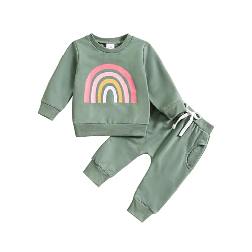 Newborn Baby Girls Clothes Rainbow Colored Long Sleeved Cute Pullover Sportswear for Boys and Girls aged 0-3 Years old