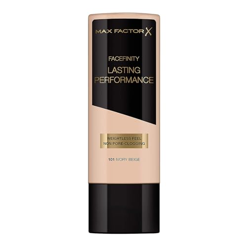 Max Factor Lasting Performance Liquid Foundation, 101 Ivory Beige, Full Coverage, Flawless and Radiant Finish, Lightweight Formula, Smudge Resistant, Non Pore-Clogging, Fragrance Free, 35ml