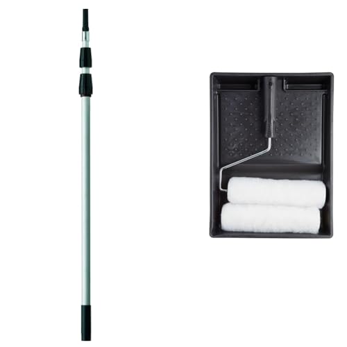 Image of Harris Seriously Good Aluminium Extension Pole, 3m & 101092005 Essentials Walls & Ceilings Twin Set | 1 x Tray, 1 x Frame, 2 x Roller Sleeves | 9"