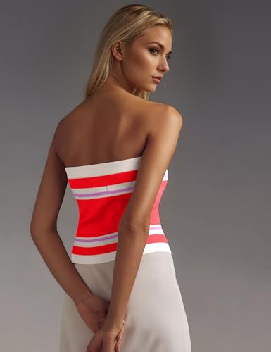 MISSACTIVER Women's Y2K Color Block Knit Bandeau Tops Strapless Sleeveless Split Asymmetric Hem Backless Tube Crop Top Corset3