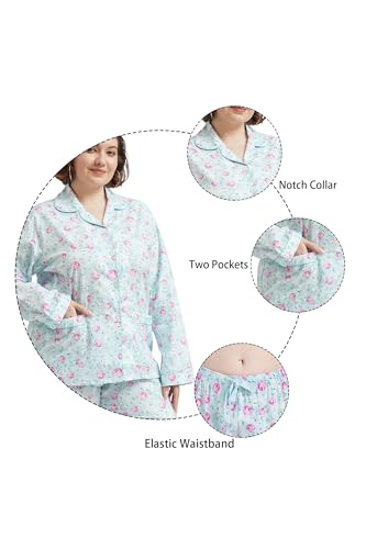 Image of GLOBAL Women Cotton Pajamas Long Sleeve PJs Button Down Sleepwear S-3XL