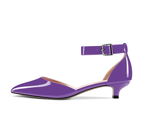 Image of Aachcol Women Kitten Low Heel Ankle Strap Pumps Pointed Toe Sandals Dress Shoes Party Office Wedding 1.5 Inch