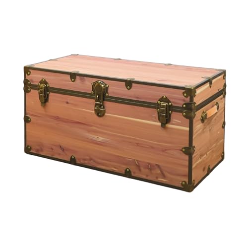 Rhino Trunk & Case Knotty Cedar Chest with Antique Brass Hardware – 36"x18"x18" XXL Storage Box, Coffee Table, End of Bed Trunk or Entryway Storage Bench Furniture – USA-Made, Heirloom Aesthetic