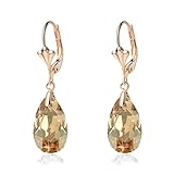 Austrian Crystal Teardrop Leverback Dangle Earrings for Women Fashion 14K Gold Plated Hypoallergenic Jewelry (Topaz)