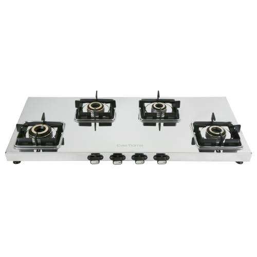 Image of Everflame Prime 4 Burner (Long) Stainless Steel Gas Stove | 1.2mm Thick Jointless SS Body | Manual Ignition | 5 Years Warranty on Glass & Burner + 2 Years Comprehensive Warranty
