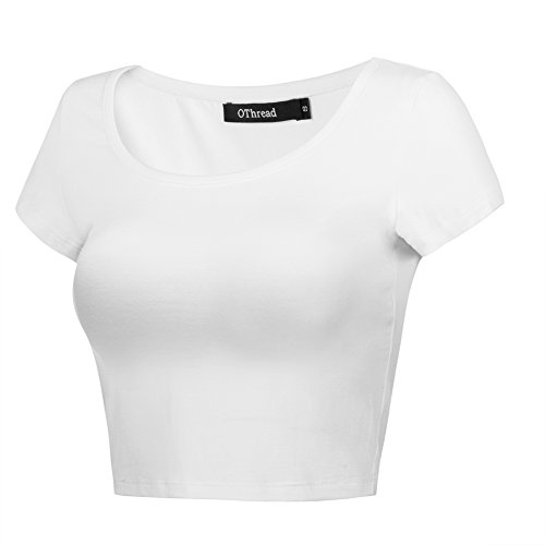 OThread & Co. Women's Basic Crop Tops Stretchy Casual Scoop Neck Cap Sleeve Shirt2