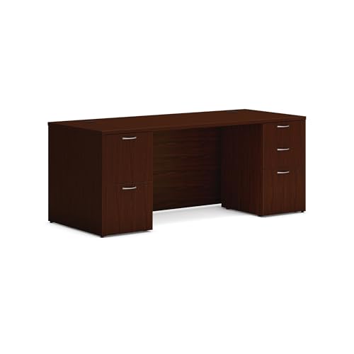HON MOD Executive Office Desk with Drawers, Modern Computer Desk with Double Pedestals, Home Office, 72' W, Mahogany