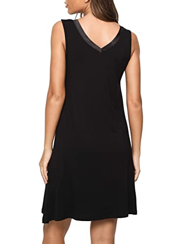 Gys Womens Bamboo Nightgown Soft Sleeveless V Neck Nightdress Lightweight Sleep Shirt S-4Xp, Black, Medium #TOP2