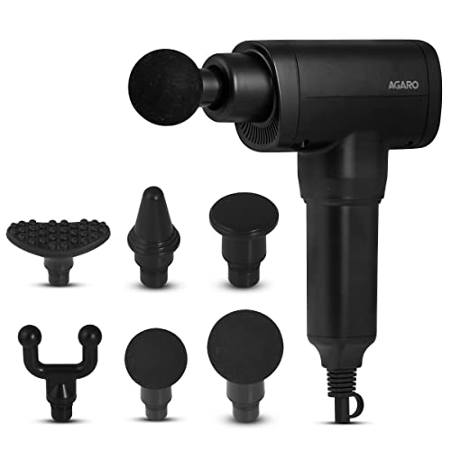 AGARO Impact Electric Gun Massager, Handheld With 6 Massage Heads, 5 Speed, For Deep Tissue Massage, Body Relaxation And Pain Relief (Black)