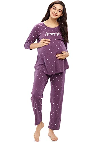 ZEYO-Womens-Cotton-Heart-Printed-Maternity-Feeding-Night-Suit-Set-of-Top-Pyjama-Nursing-Night-Dress-5629