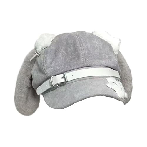 Dsgzkk Furry Ear Berets Cabbie Hat with Rabbits Charm Painter Hat Berets Baker Boy Hat for Street Strolling Furry Ear Photo