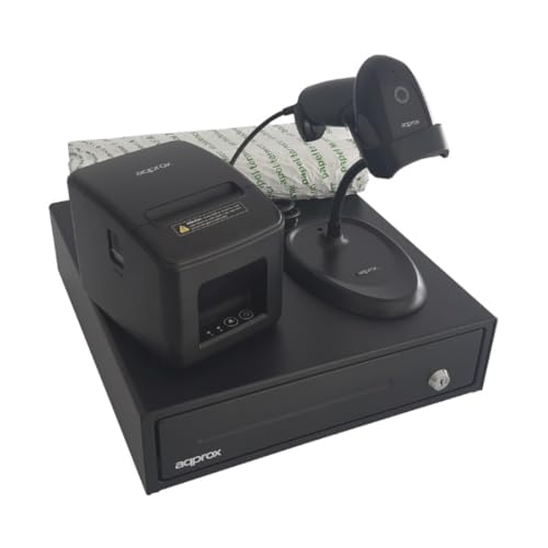 Griffin Pack TPV Approx: CAJÓN+Impresora+Lector CÓDIGOS Barras+Paquete 8 Rollo 80X60 (CASH33+POS80AM-USB+LS11AS+PAQ.8 Rollos 80X60, Negro)