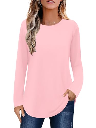 Image of Elesomo Womens Shirts Casual Crew Neck Short /Long Sleeve Tunic Tops