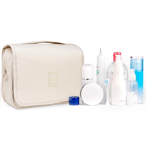 Image of Hanging Travel Toiletry Bag Cosmetic Make up Organizer for Women and Girls Waterproof (Beige)