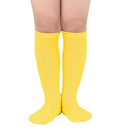 Zando Youth Soccer Socks Blue Baseball Socks Boys Soccer Socks Kids Knee High Socks Cotton Long Socks for Girls Kids Outdoor Athletic Socks Dress Tube Socks Pure Yellow 10-12 Years