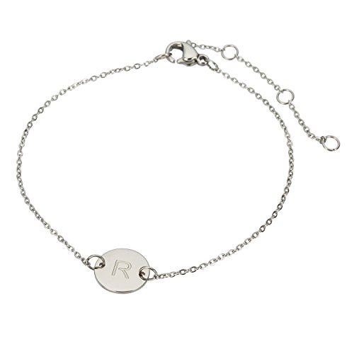 Image of HUAN XUN Stainless Steel Engraved Initial Bracelet Adjustable, 7.87 inch