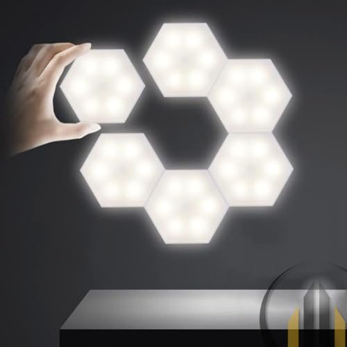 Kit com 5 Lâmpadas Quânticas LED Hexagonais Touch Modular – Iluminação Personalizável e Inovadora pa