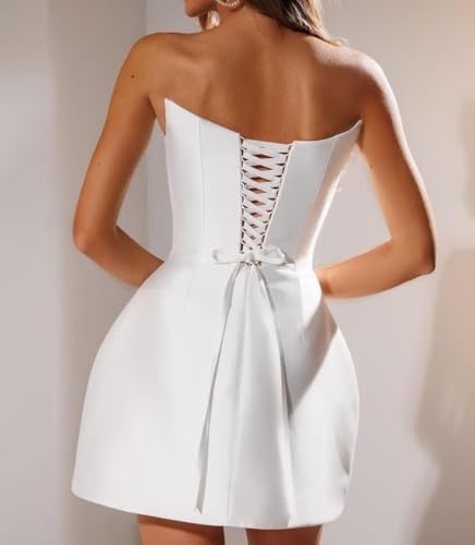 A Line Short Satin Homecoming Wedding Party Dress Strapless Sleeveless Cocktail Gratulation Mini Short Dress2