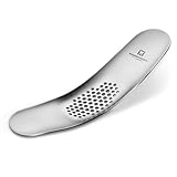 ステンレス製カーブドガーリックプレス＆グレーター 軽量コンパクト SUS304製 ニンニク・ショウガ・チーズ・ワサビ対応 食洗機対応 (約190 × 42mm)