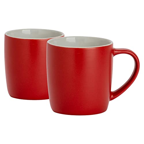 Argon Tableware Coloured Coffee Mugs - Matte Red - 350ml - Pack of 2 - Matt Ceramic Stoneware Tea Mugs Latte Cappuccino Cups Hot Chocolate Cups Colourful Mug Set with Handle