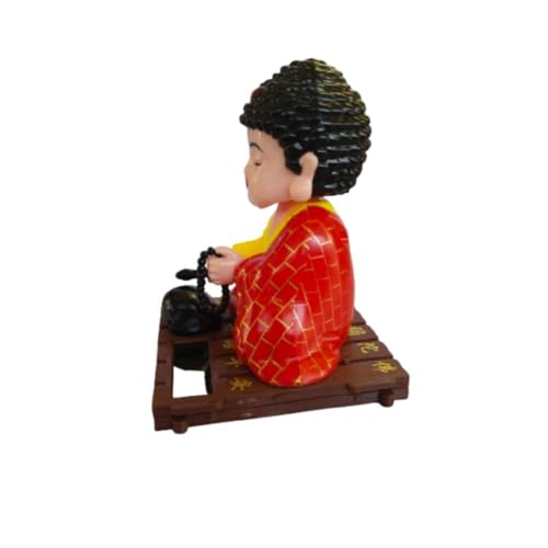 Image of WinsomeCollection Solar Powered Moving Head and Hand Monk Baby Laughing Buddha Statue Idol Sculpture Home Decor Showpiece Decorative Spiritual Gift Item Car Dashboard Home Decor