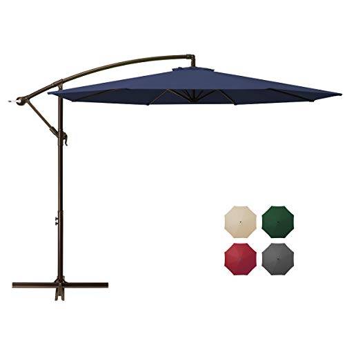 Pure Garden 50 Lg1039 Patio Umbrella 10 Ft Brilliant Blue Cantilever Hanging Outdoor Shade
