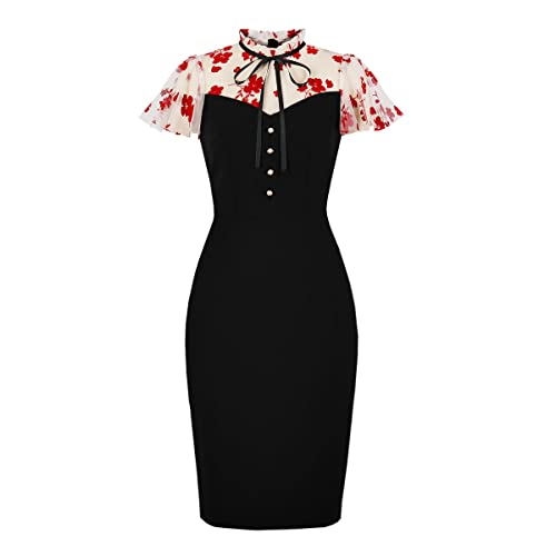 ODIZLI Rockabilly Kleider Damen 50er Jahre Kurzarm Bodycon Etuikleid...