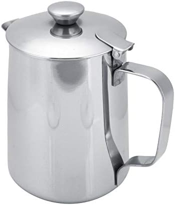 Stainless Steel Coffee Cup Mug Milk Frothing Pitcher Jug with Lid for Latte Coffee Art for Office Kitchen(600mL)