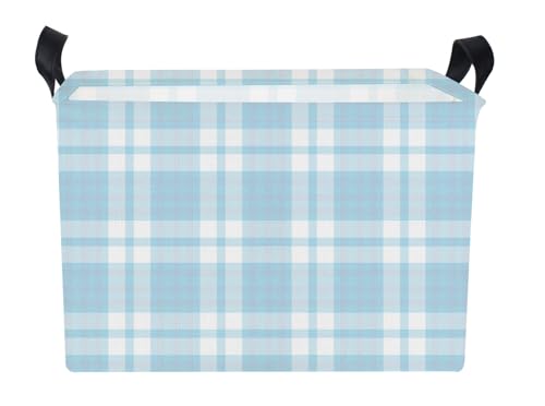 Image of NTAOHAMPER Rectangular Storage Basket with Handles, Laundry Hamper, Room Decor, Gift Basket, Book Box (Blue Plaid)