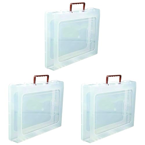 Image of Multipurpose Plastic Rectangular Storage Boxes with Locks and Handle Matte Finish for Saree, Laptop, Books (Set of 3, Dulhaniya)