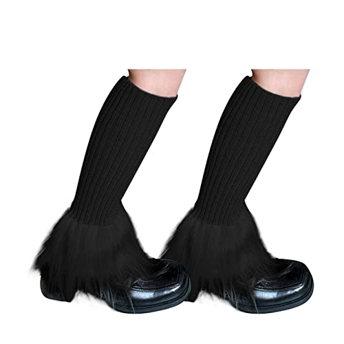 Suxgumoe Women's Leg Warmers, Y2K Knit Knee High Socks, Faux Fur Fuzzy Long Winter Boot Cuffs Cover