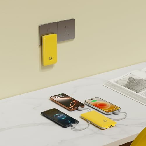 Q 10000mAh Power Bank, Slim Portable Charger,4 Output External Battery Pack with Built-in AC Wall Plug Micro USB C 3 Cables Compatible with iPhone Samsung Android Phone Tablet and More - Image 3