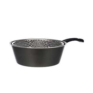 ALLUFLON Tradizione Italia Poêle à Frire avec Panier, Friteuse avec 2 poignées, revêtement Ardoise Anti-adhésif, Lavable au Lave-Vaisselle, 24 cm