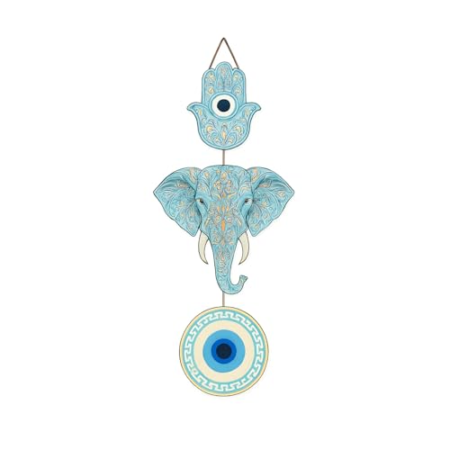Image of GiftOday Elephant Wooden Wall Hanging for Home Kitchen Decor | Hamsa Hand Decoration for Livingroom | Modern Artworks Items | Peace Charm Door Accent Decorative Hangings Size-18 x 30 CM