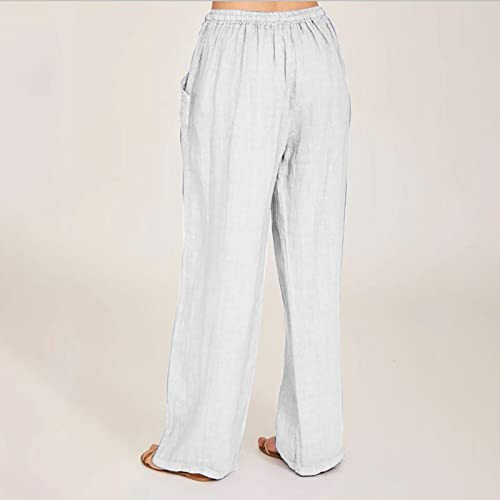 Linen Pants Women Summer 2024 Wide Leg Casual Loose Pant Drawstring High Waist Palazzo Pants Trousers with Pockets3