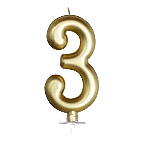 Gold Birthday Number 3 Candle 5.75 Inch Gold Birthday Decorations Candles for Cake Topper Party Decoration Anniversary and Graduation Celebrations