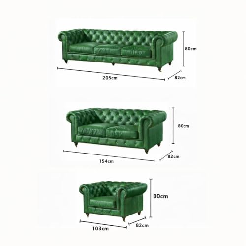 Image of UMAR ARTS Luxury Chesterfield Leatherate Sofa Set, Tufted Genuine Leatherate, Classic Living Room Furniture (Green 3+2+1)