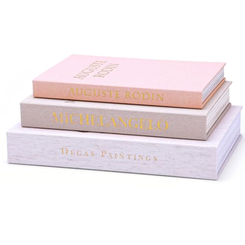 XKDOUS Set of 3 Linen Decorative Books with Gold Foil